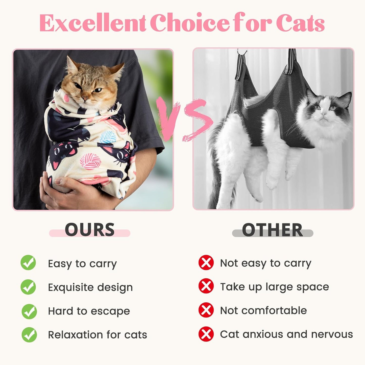 35.4“ Cat Wrap for Cutting Nails Self-Adherent Fabric Cat Wrap for Grooming Cat Restraint for Nail Clipping Anti-Escape Cat Calming Wrap Within 22lbs