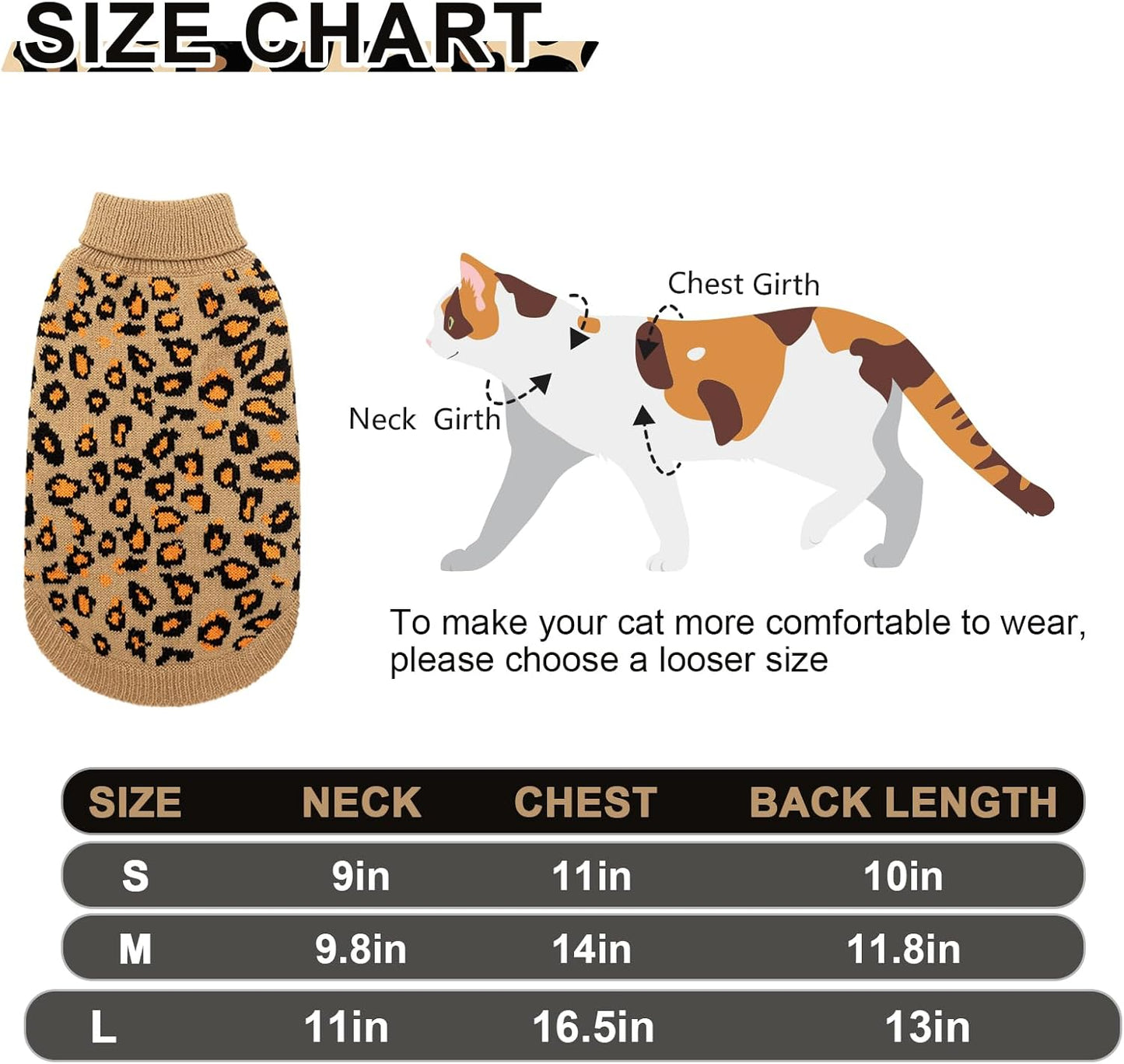 Mihachi Winter Warm Cat Sweater Turtleneck Puppy Pets Sweater Knit Vest Fashion Leopard for Cats Puppy Small Animals Brown Large