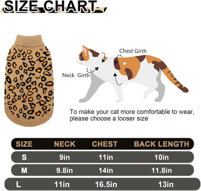 Mihachi Winter Warm Cat Sweater Turtleneck Puppy Pets Sweater Knit Vest Fashion Leopard for Cats Puppy Small Animals Brown Large