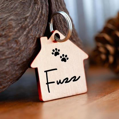Ultra Joys Cat ID Tag Personalized Pet Tags, Durable Stainless Steel Small Pet Mini Dog Cat Tag Lightweight - House Tag in Rose Gold
