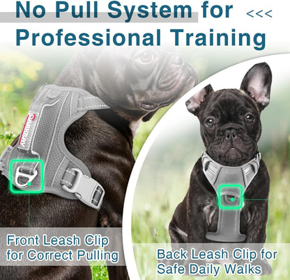 BARKBAY Dog Harness No Pull with ID Tag Pocket - Heavy Duty, Reflective, Easy Control for Large Dogs(Grey,XS)