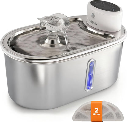 Wireless Cat Water Fountain Stainless Steel 108oz/3.2L, Cordless, Battery Operated Cat Fountain (Last up to 50 Days), Ultra Quiet, 2 Flow Modes, Multi-Filtration, BPA Free, Includes 2 Filters - White