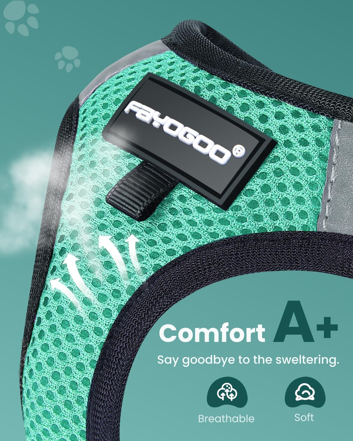 FAYOGOO Cat Harness & Leash Set, Escape Proof, XXL(Chest 19-21''), Green