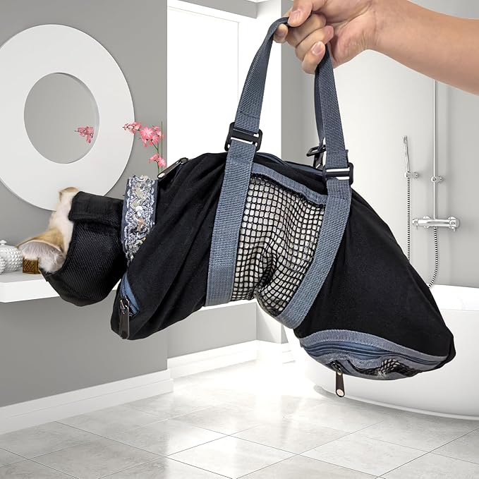 Cinf Cat Nail Clipping Cleaning Grooming Restraint Bag （Free Muzzle） No Scratching Biting for Bathing Nail Trimming Injecting Examining(Black,S)