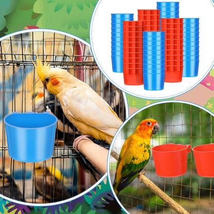 100 Pcs Cage Cups Chicken Feeder Cup 8 oz Hanging Bird Food Water Bowl Coop Bunny Cage Feeding Dish Game Fowl Supply for Poultry Pet Parrot Parakeet Rabbit Parakeet Pigeon(Red, Blue)