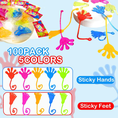 Large Sticky Hands Bulk Party Favors Supplies Toy Gifts for Kids (100 PCS), Christmas Goodie Bag Stocking Stuffer Fillers for Toddlers, Class Treats Prizes Pinata Parade Throw Giveaways for Boys Girls
