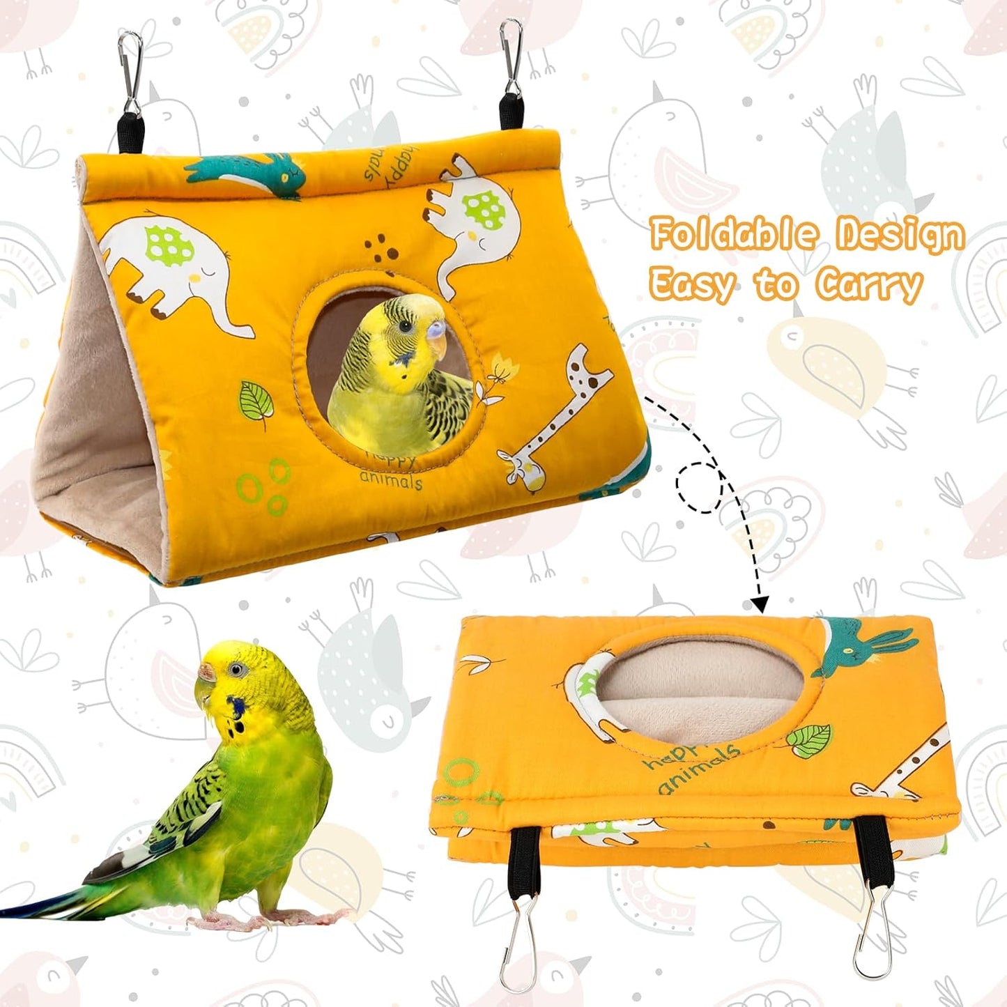 Rypet Winter Warm Bird Nest House - Hanging Hammock Velvet Shed Hut Cage Plush Fluffy Birds Hideaway Sleeping Bed Fuzzy for Parrot Parakeet Cockatiels Budgies Lovebird Small（Yellow）