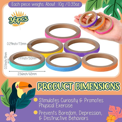 36 Pcs Bagels Bird Toys Bulk for Parrots Durable Cardboard Core Bird Toy Chewing Shredding Foraging Play Foot 2.5'' for Small and Medium Parrot Mini Macaws African Grey Cockatoos