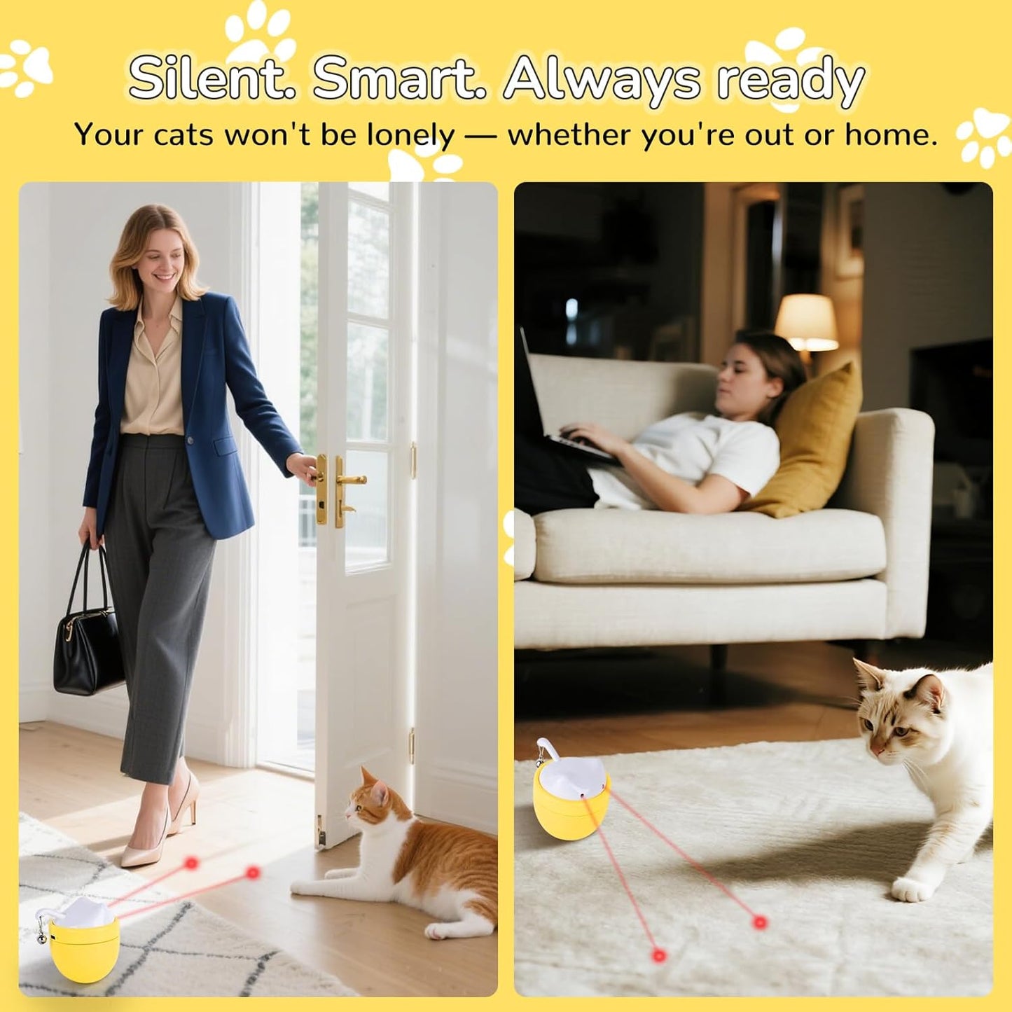 Cat Laser Toy Automatic with Dual Beams, Quiet 35–38dB Rotation, Wobble Base & 3 Modes –– Interactive Laser Automatic Cat Toy for Indoor Cats and Kittens Fun Play