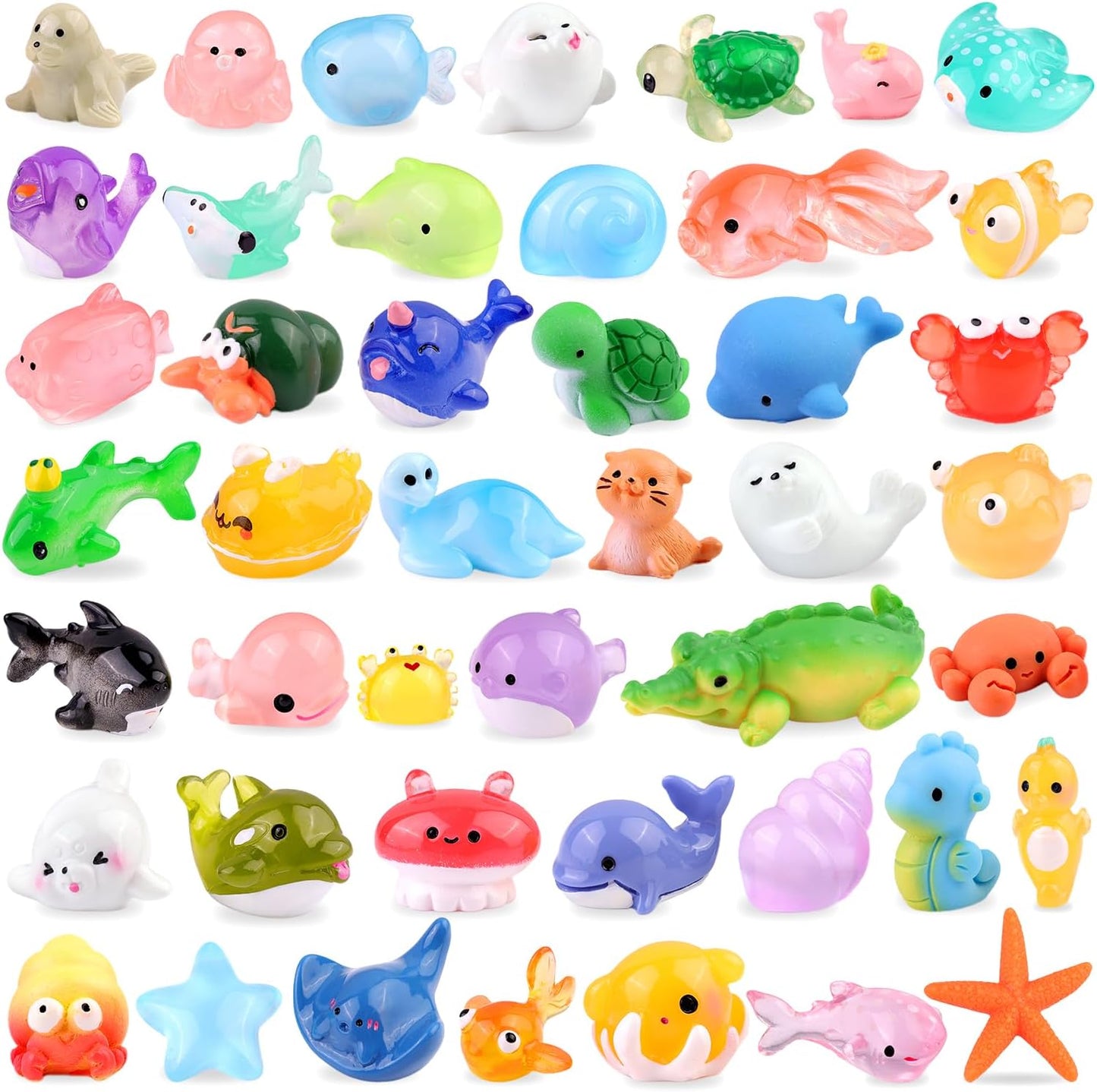 45PCS Mini Resin Animals Tiny Cute Ocean Figurines, Miniature Sea Figures to Hide, Little Animal Toys Small Accessories for Topper Desk Garden Dollhouse Landscape Aquarium Ornaments Crafts & Decor