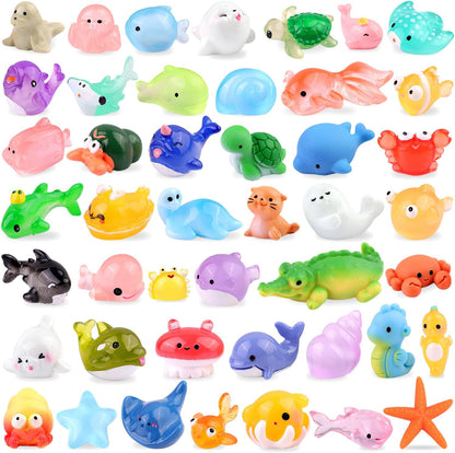 45PCS Mini Resin Animals Tiny Cute Ocean Figurines, Miniature Sea Figures to Hide, Little Animal Toys Small Accessories for Topper Desk Garden Dollhouse Landscape Aquarium Ornaments Crafts & Decor