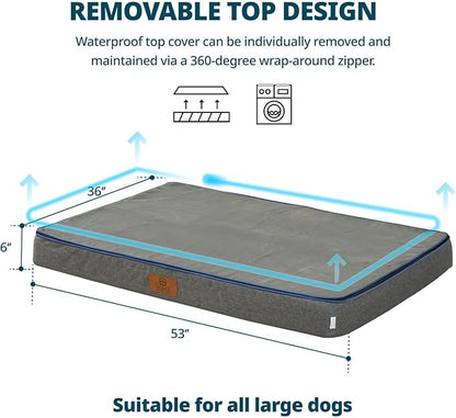 Orthopedic Memory Foam Giant Dog Bed - 6" Thick Beds for Large Sized Dog - Waterproof Removable Washable Cover & Wrap-Around Zipper - Ultimate Comfort & Easy Maintenance, Dark Grey