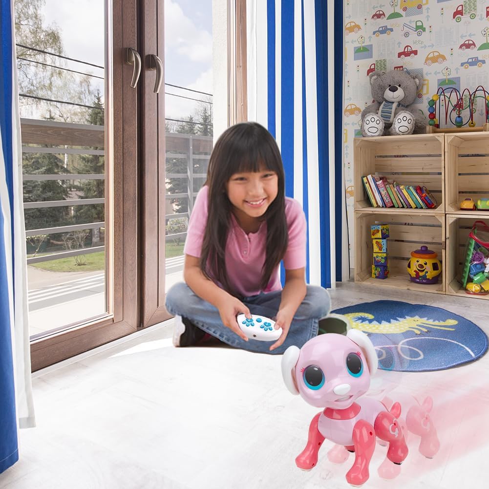 BIRANCO. Remote Control Dog Gesture Sensing - Smart Puppy Pink Toy Robot Pet Walks Barks Interactive with Toddler, STEM Play, Best Christmas Holiday Birthday Gifts for 3 4 5 6 7 8 Years Old Girl