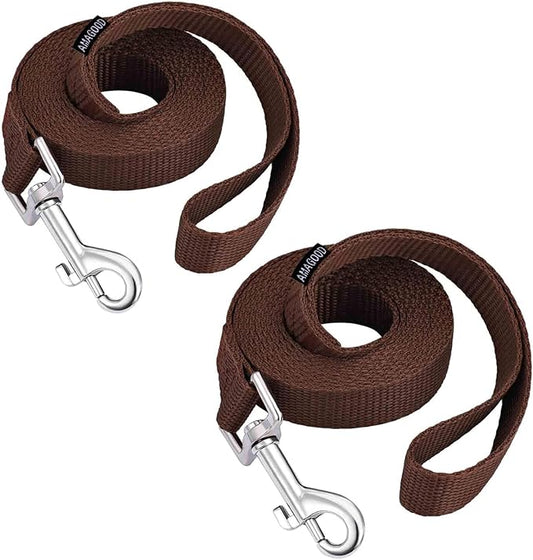 AMAGOOD 6 FT Dog Leashes, Strong and Durable Traditional Style Leash with Easy to Use Collar Hook,Dog Leads Great for Small and Medium(3/4" x 6 ft,Brown(Pack of 2))