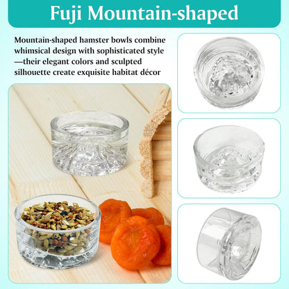 BNOSDM Hamster Food and Water Bowl Mountain Fuji Style Glass Drinking Dwarf Hamster Feeder Anti-Turning Dish for Syrian Hamsters Gerbils Mice Rats or Other Similar-Sized Pets (Transparent)