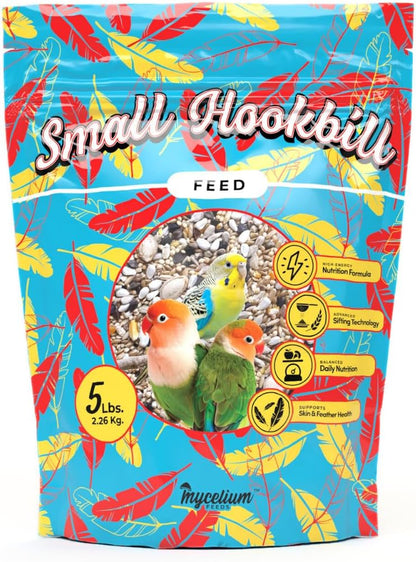 Mycelium Small Hookbill Feed (5 LBS) | Organic, Non‑GMO Bird Food for Cockatiels, Conures & Lovebirds | Filler‑Free with Hulled Seeds | Daily Energy, Skin & Feather Support | Made in USA