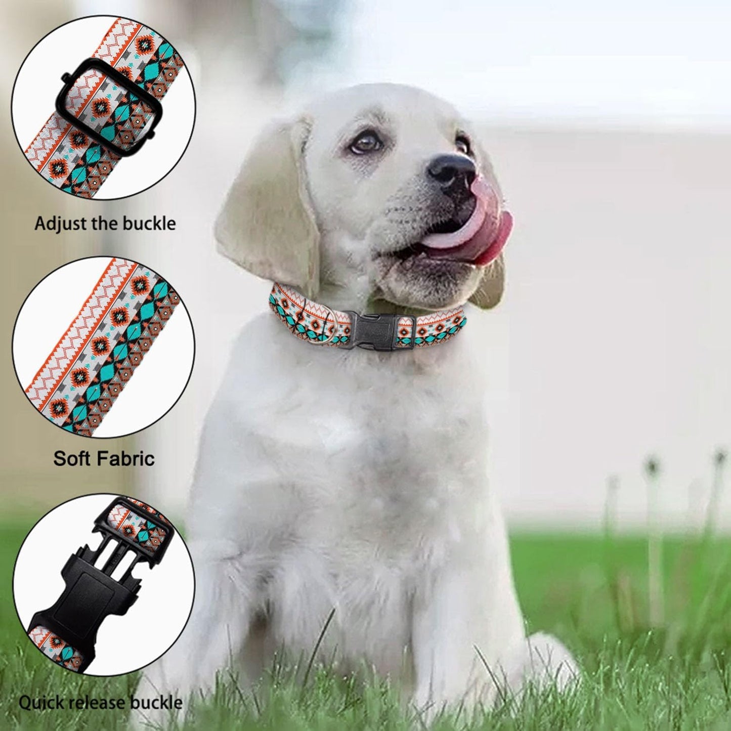 Colorful Aztec Pattern Dog Collars Soft Adjustable Collar Strap for Small Medium Large Dogs Cats Pet