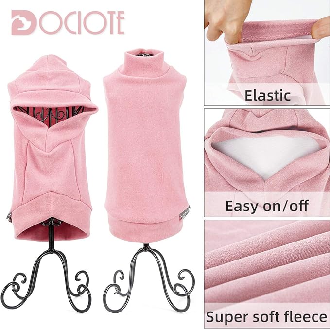 Dociote Dog Clothes for Small Dogs Fleece Puppy Sweaters - Girl Dog Clothes Cat Sweater Winter Sweatshirt Pet Puppy Pajamas for Small Dogs (Small, Pink)