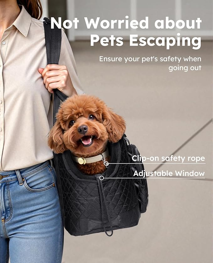 Pecute Dog Purse Carrier, Dog Carrier with Pockets for Small Dogs, Fits Dogs 7 lbs to 13 lbs, Cat and Puppies Tote Bag, Outing, Travel, Vet, XL,16.9" L x 7.9" W x 13.8" H, Black