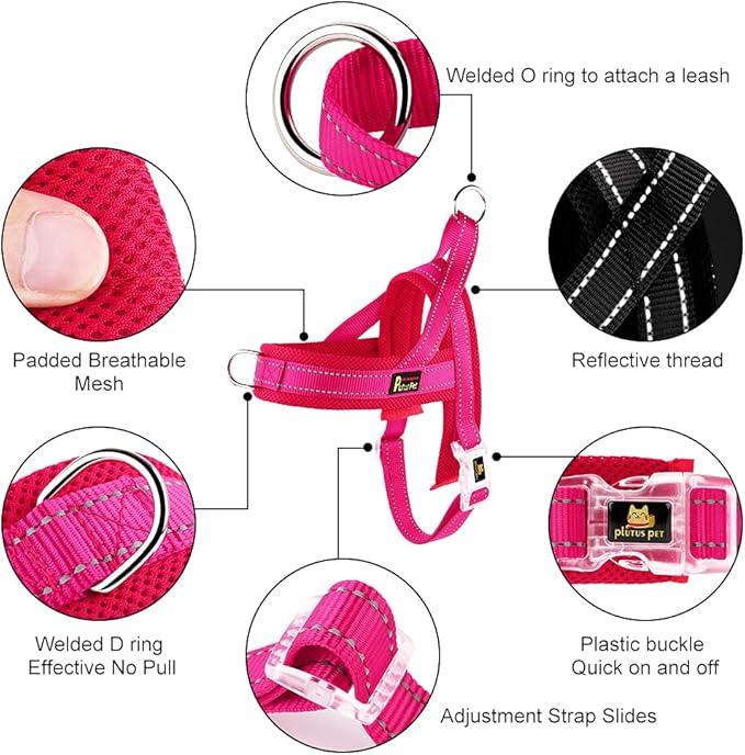 Plutus Pet No Pull Dog Harness with Breathable Mesh Padded, Adjustable Reflective Escape Proof Dog Harness, Quick Fit Dog Vest Harness for Small Medium Large Dogs(XXS, Pink)