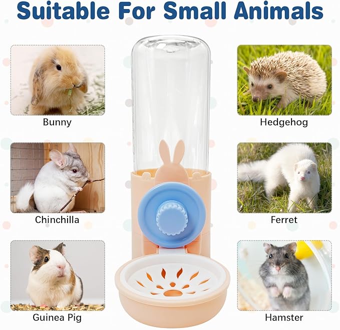 kathson Rabbit Water Dispenser for Cage 17 Oz Hanging Guinea Pig Water Bottle No Drip Gravity Automatic Bunny Water Bottle No Leak Small Animal Water Bottle for Chinchilla Ferret Hamster (Pink)