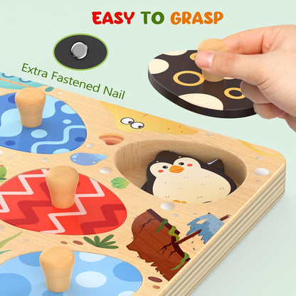 Wooden Puzzles for Toddlers, 8 Pcs Sea Animal Matching Egg Puzzle, Montessori Toys for Boy Girl Easter Birthday Gifts, Preschool Learning Activities & Educational Toys for Boys, Girls