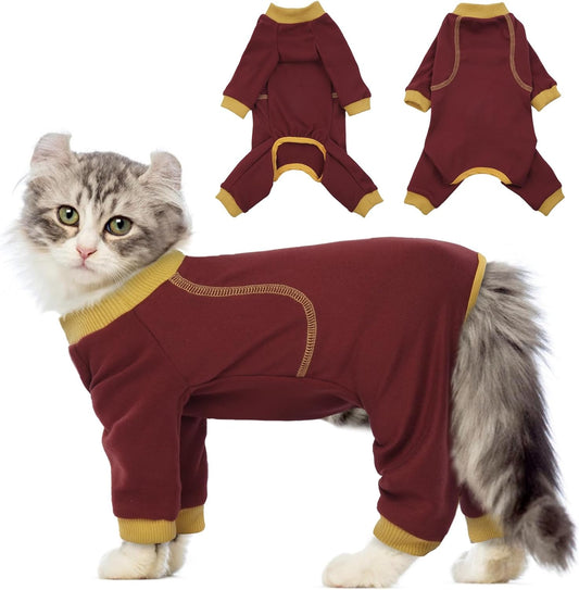 QBLEEV Sticky Hair Cat Clothes, Prevent Fur Shedding Shirts for Cats Only, Kitten Pajamas Costumes Outfits for Daily Wear Parties Photography, Anti-Shed Cat Onesie Recovery Suit for Cat or Small Dogs