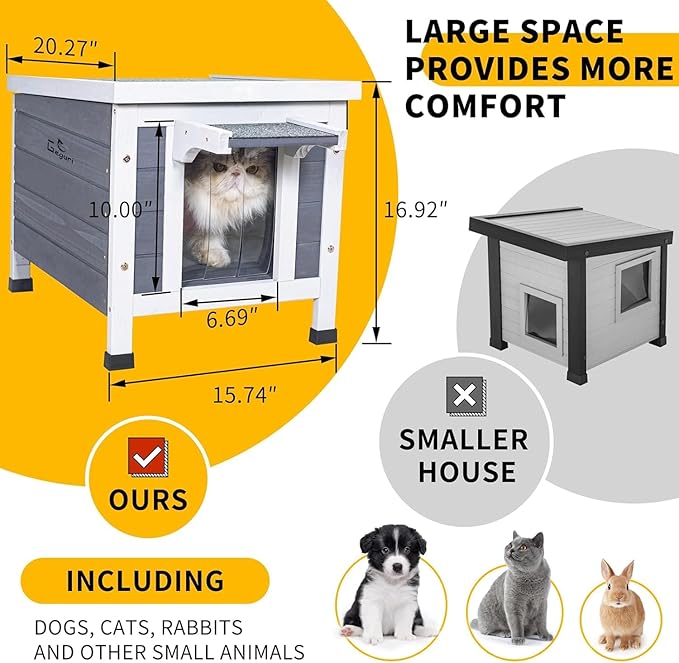 Insulated Outdoor Cat House - All-Weather Proof Shelter with Thermal Layer, Elevated Floor & Asphalt Roof for Winter, Weatherproof & Warm Shelter for Cats