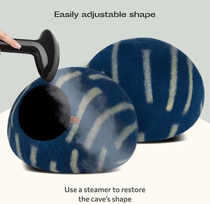 MEOWFIA Cat Cave – Premium Felt Cat Bed for Indoor Cats, Handmade 100% Merino Wool (Medium, Deep Azure)
