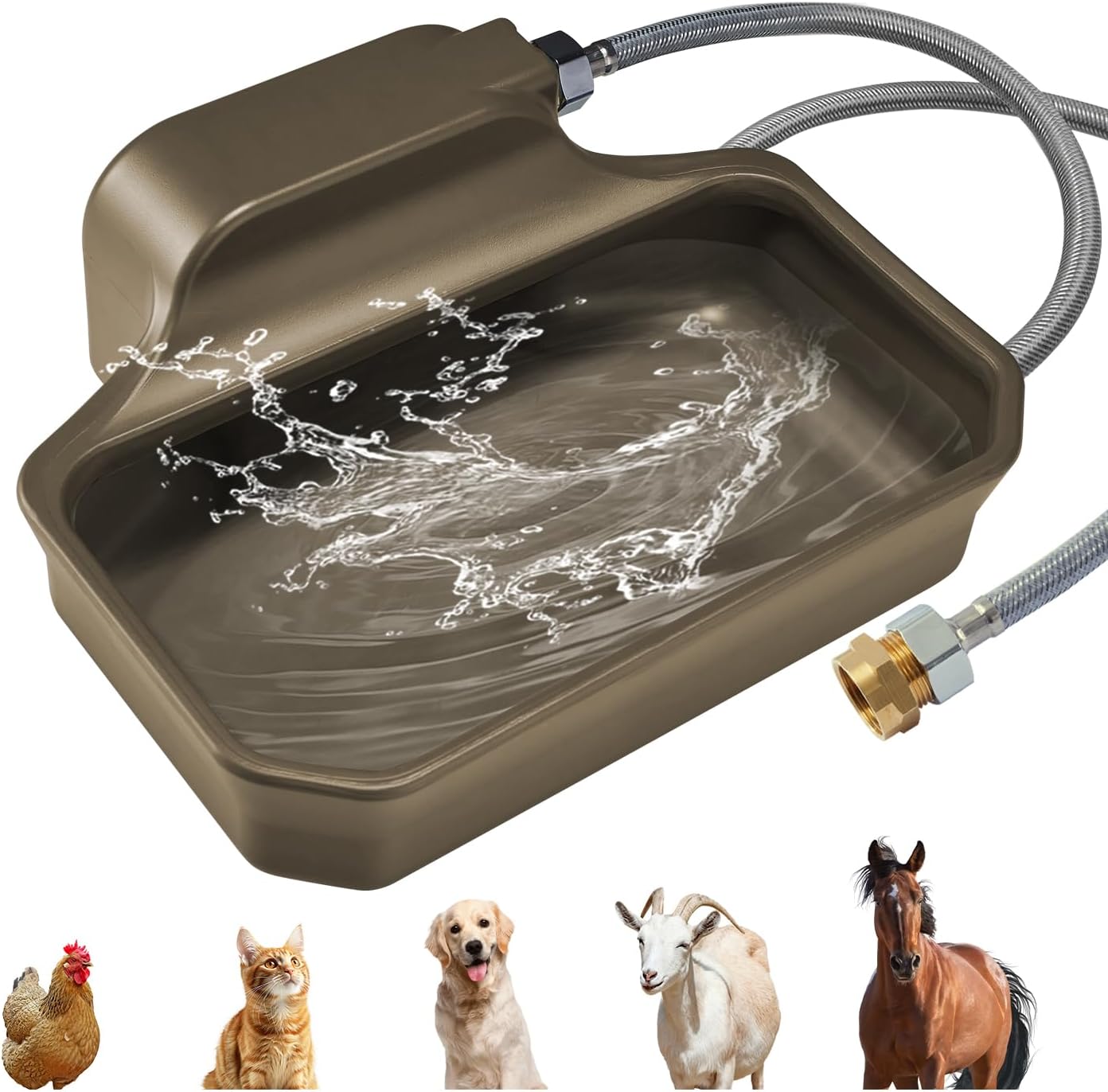 Automatic Dog Water Bowl Dispenser 1 Gallon - Outdoor Pet Water Bowl Feeder for Dogs, Livestock, Chicken - Auto Fill - Food Grade Material - Easy to Install - Brown