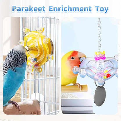 2Pcs Bird Spinner Hanging Toys for Parakeets, Interactive Wheel for Small Medium Parrots, Cockatiels, Conures - Rattle Chew Beak Exercise