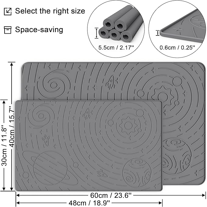 OHMO Dog Food Mat, Silicone Waterproof Cat Food Mat, Non-Skid Spill Proof Pet Feeding Mat for Food and Water, Easy to Clean Dog Placemat(Grey, 18.9" x 11.8")