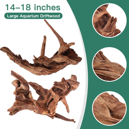 LYPHARD AQUARIUMS Driftwood for Aquarium, 2 Pieces 14-18 Inches Large Natural Drift Wood Fish Tank Assorted Branch Decorations for Reptile Hide