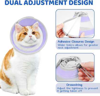 Breathable Air Mesh Cat Cone Collar Soft to Stop Licking, Adjustable, Foldable Lightweight Kitten Cones After Surgery Recovery for Cats & Kittens (Light Purple,L)