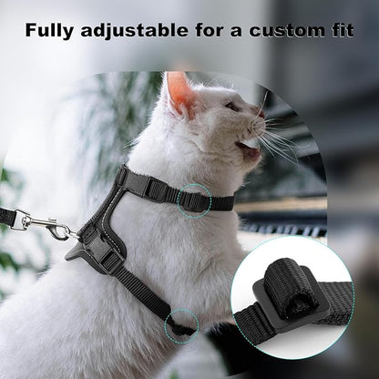 Plutus Pet Adjustable Cat Harness and Leash Set, Quick Release, Escape Proof Nylon Vest with Leather Trim for Kitten, Small Medium Large Cats, Black