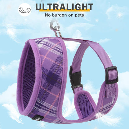 SCENEREAL No Pull Dog Harness Collar and Leash Set Small Medium Sized Dog, Soft Mesh Step in Puppy Harnesses, No Chock Plaid Adjustable Pet Vest for Outdoor Walking Training and Running, Purple XS