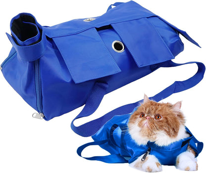 Kukaster Pet Cat’s Restraint Bag for Claw Care Nail Trimming Anti-Scratching Grooming Bag for Cats Medical Examination(Blue-s)