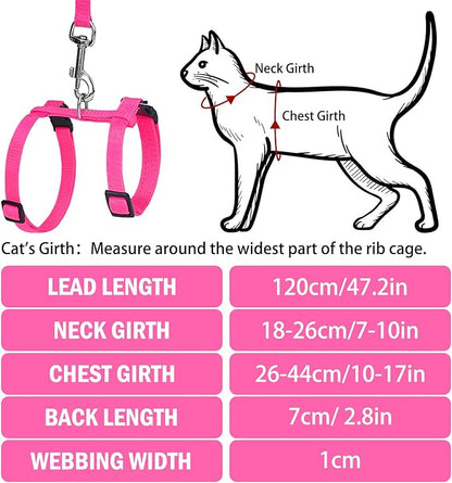 PUPTECK Adjustable Cat Harness and Leash Set Escape Proof Kitten Strap Collar for Walking Travel, Hot Pink