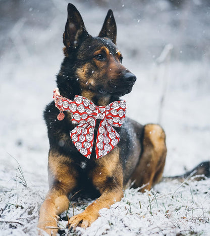 DOGWONG Cotton Dog Collar with Bowtie, Stylish Christmas Red Plaid Dog Collar Adjustable Puppy Necklace for Small and Medium Dogs