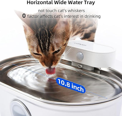 uahpet Wireless Cat Water Fountain Stainless Steel Pro, External Pump Battery Operated Pet Waterer, Dog Drinking Dispenser with Water Level Window, 67oz/2L