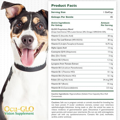 Ocu-GLO Vision Supplement for Small Dogs by Animal Necessity with Lutein, Omega-3 Fatty Acids, Grape Seed Extract and Antioxidants to Promote Eye Health in Dogs, 45ct Liquid Gelcaps