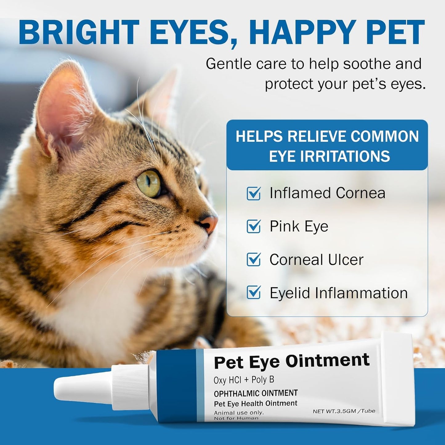 Pet Health Eye Ointment for Cats, Dogs, Cattle, Sheep, Horses, Birds and Puppies, Kitten - 1 Tube 3.5g(1/8oz)