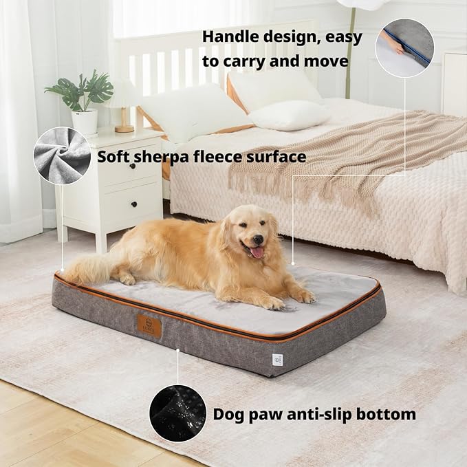 Orthopedic Memory Foam XXL Dog Bed - 6" Thick Beds for Extra Large Sized Dog - Waterproof Removable Washable Cover & Wrap-Around Zipper - Ultimate Comfort & Easy Maintenance, Light Grey