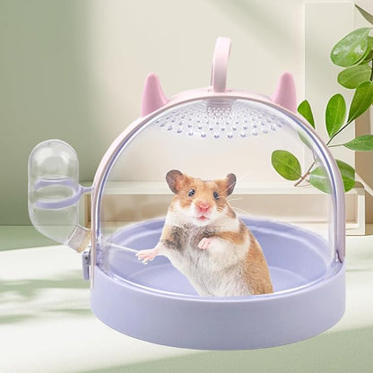 Portable Hamster Cage with Water Bottle,Hamster Carrier Cage High Permeability Travel Carry Cage Case for Gerbils Mice Guinea Pigs Sugar Glider Small Pet(Purple)