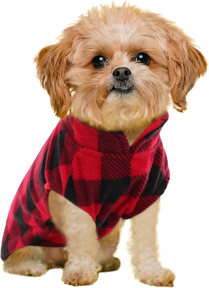 KAMA BRIDAL Spring Autumn Winter Coat Pullover Fleece Vest for Cats Small and Medium Dogs Thin Sweater Red & Black Plaid (Red, XS)