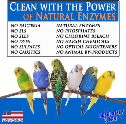 Absolutely Clean Amazing Bird Cage Cleaner and Deodorizer - Just Spray/Wipe - Safely & Easily Removes Bird Messes Quickly and Easily - USA Made - Fragrance Free (4X Concentrate - 16oz Makes 64oz)