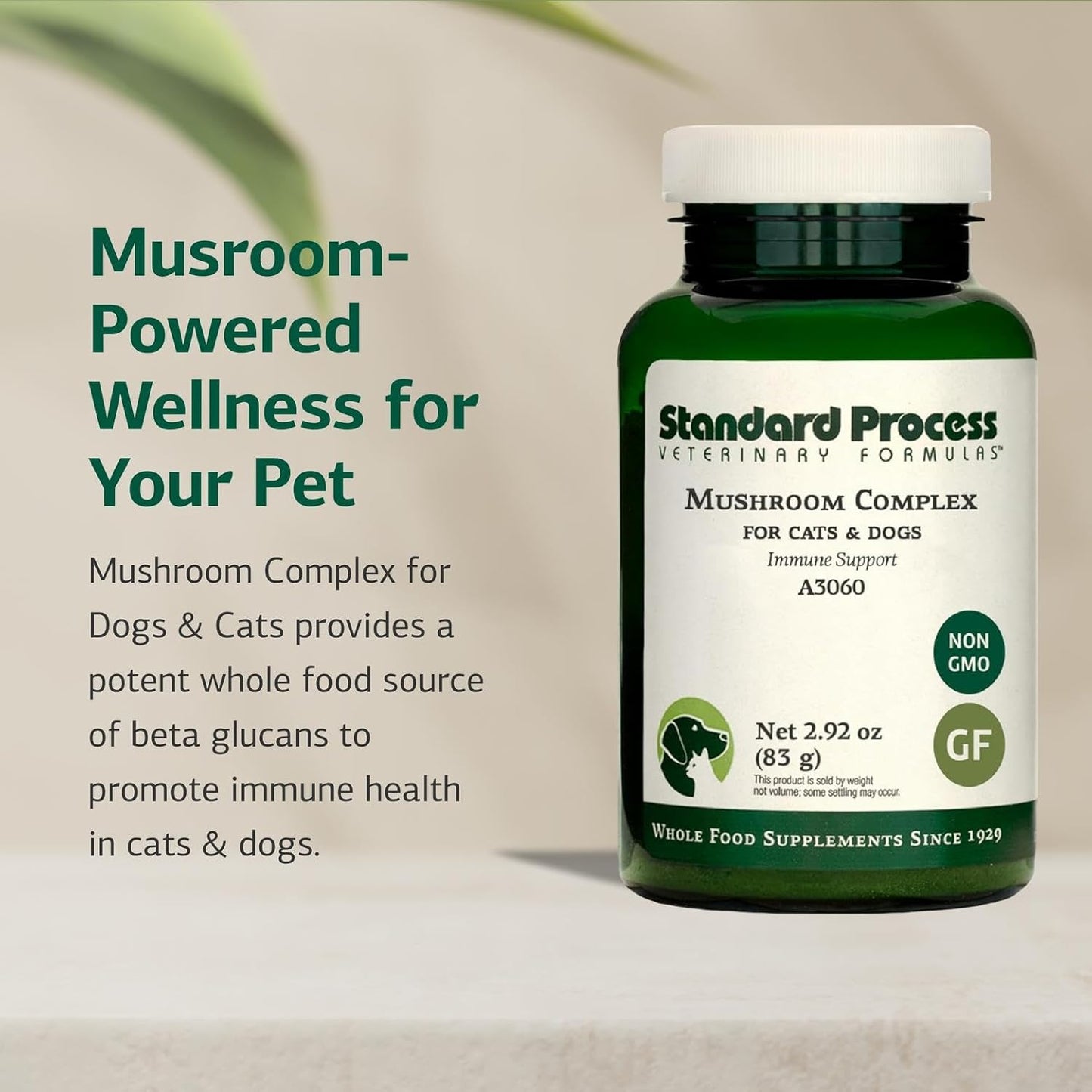 Standard Process Mushroom Complex for Dogs & Cats - Immune Support Supplement with Bovine Colostrum - Lion's Mane Extract Powder for Dog & Cat Immune Support - Essential Aid for Pet Health - 2.92 oz