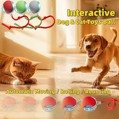 Interactive Dog Cat Toy Ball, Automatic Moving Bouncing Rolling, with Replacement Tail, Pet Smart Chase Ball Rechargeable, Enrichment Toys for Bored Indoor Adult Cats/Dogs