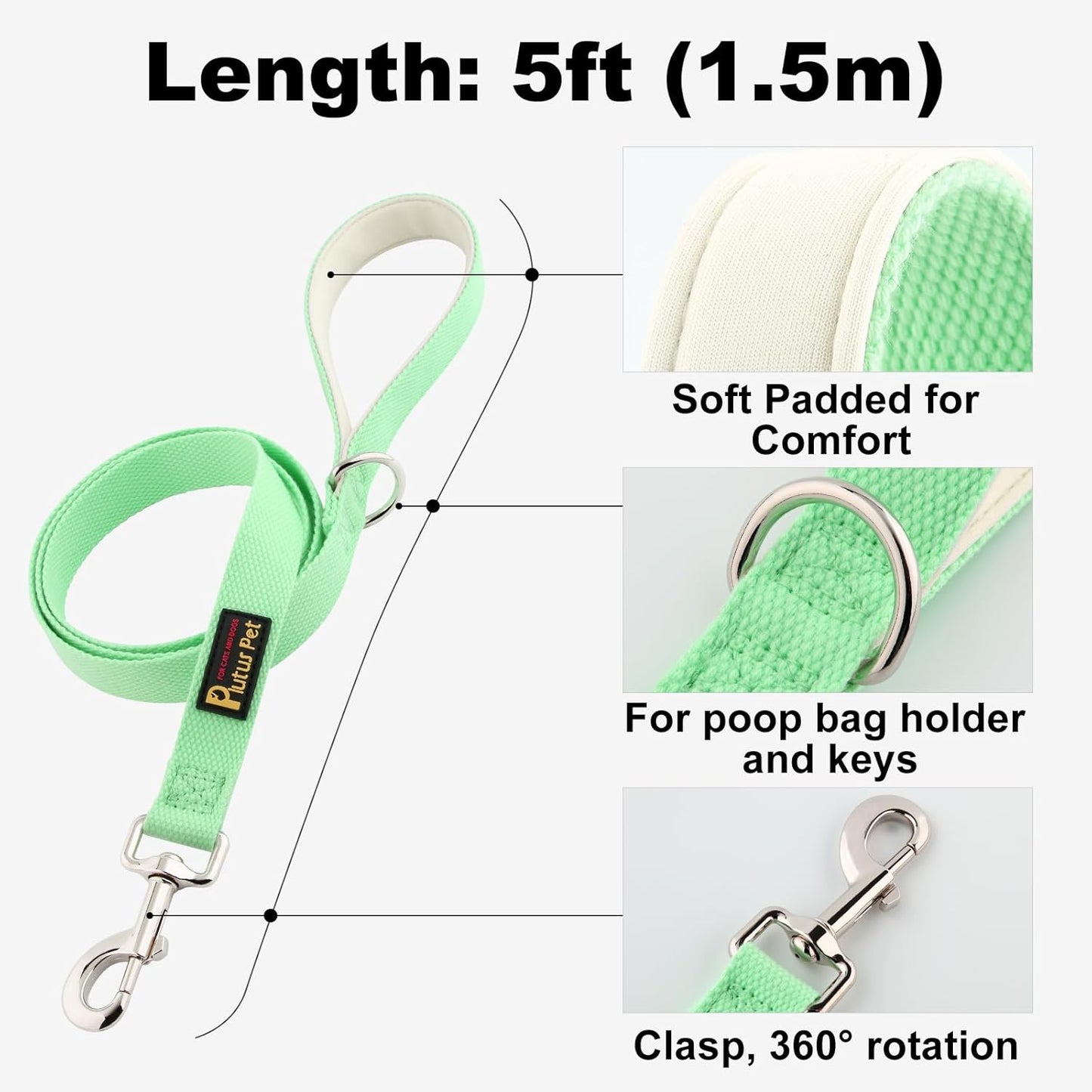 Plutus Pet Cotton Dog Harness and Leash Set, Reflective and Soft Padded, Quick Fit Vest Harness, for Small, Medium and Large Dogs, Light Green, S