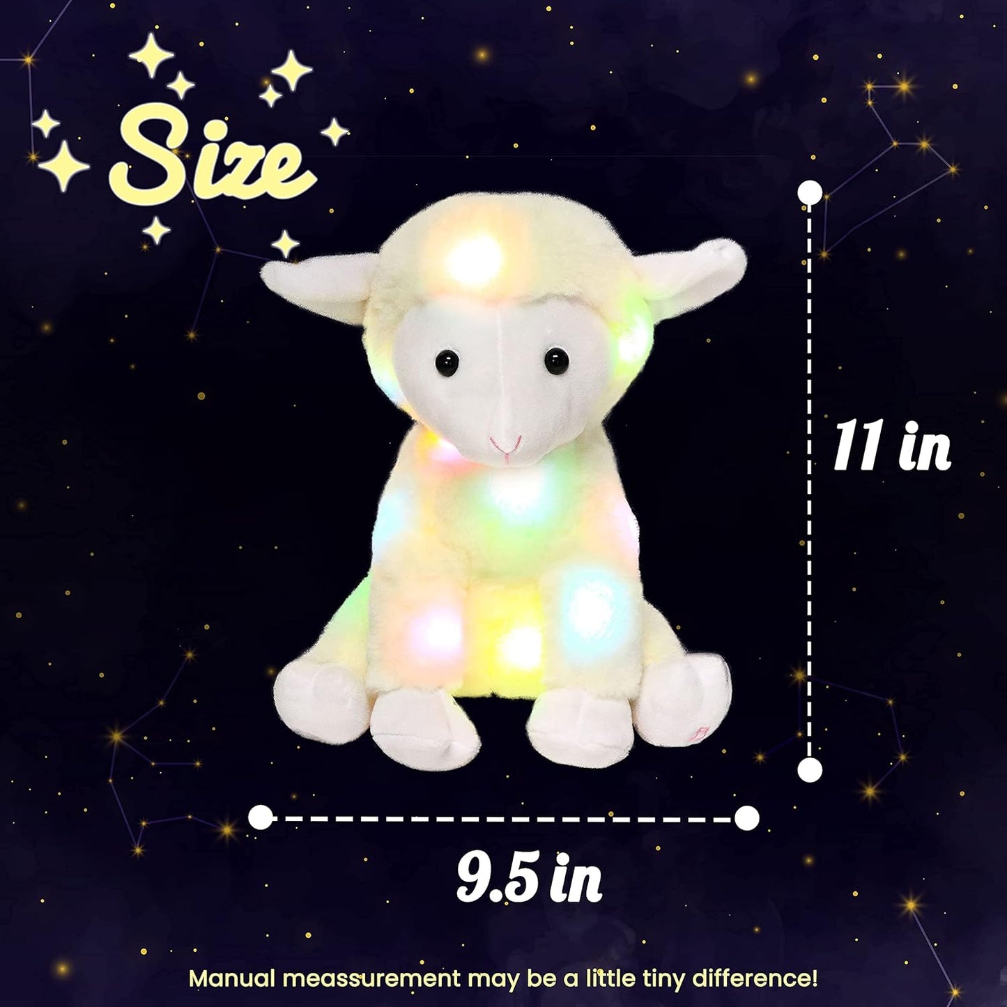 Hopearl LED Plush Lamb Lighting Up Stuffed Sheep Floppy Night Lights Glow in The Dark Birthday Festival for Kids Toddlers, Beige, 11''